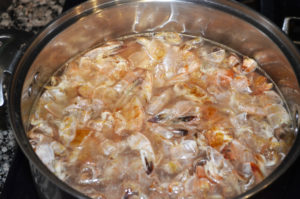Shrimp shells in a pot