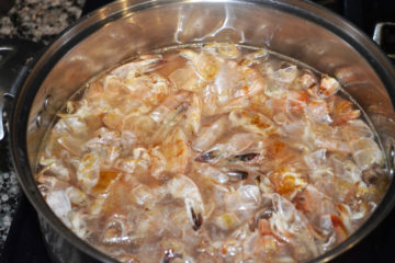 Shrimp shells in a pot